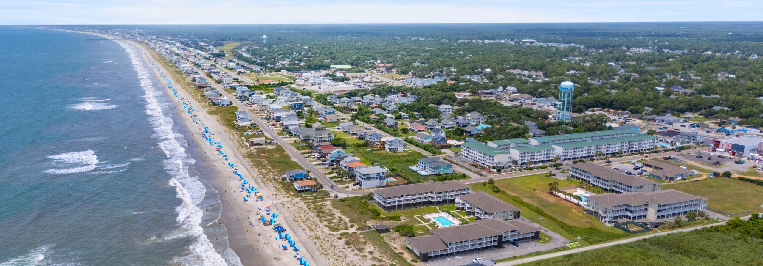 Aerial view of Oak Island, North Carolina beach strand
